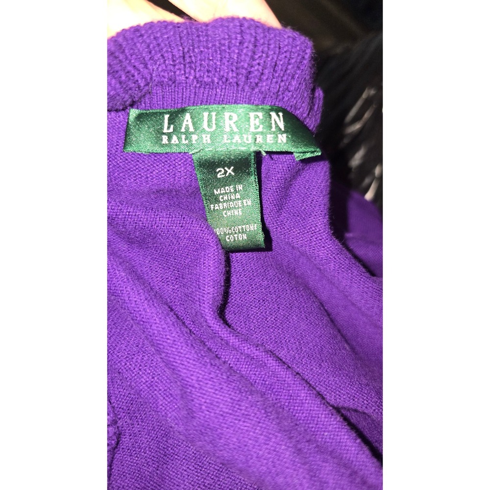 Lauren Ralph Lauren Purple Ruffle V-Neck Henley Sweater 2X Cotton Knit Top - Picture 7 of 8